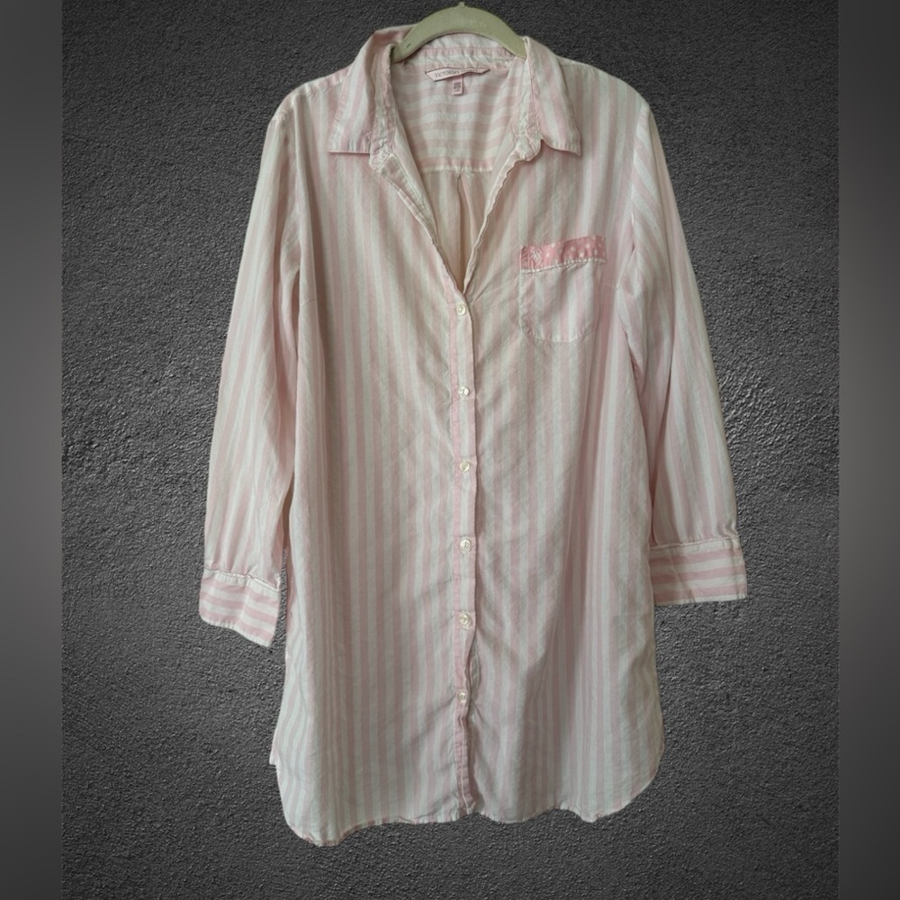 Victoria’s Secret Woven Cotton Sleep Button Down Shirt Dress Gown size Large